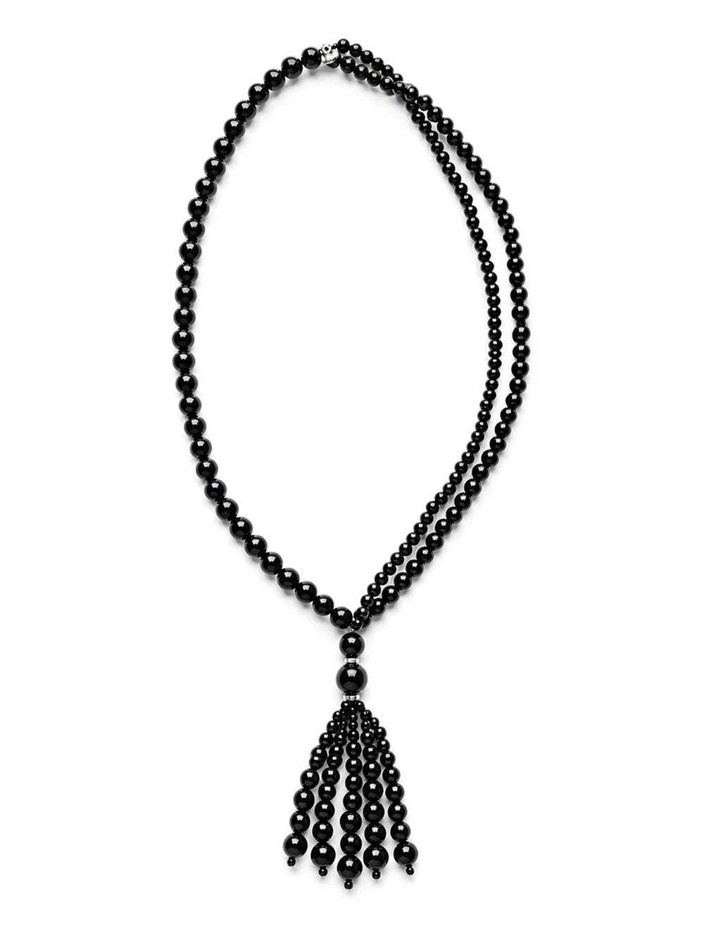 Black Beaded Tassel Necklace NWOT